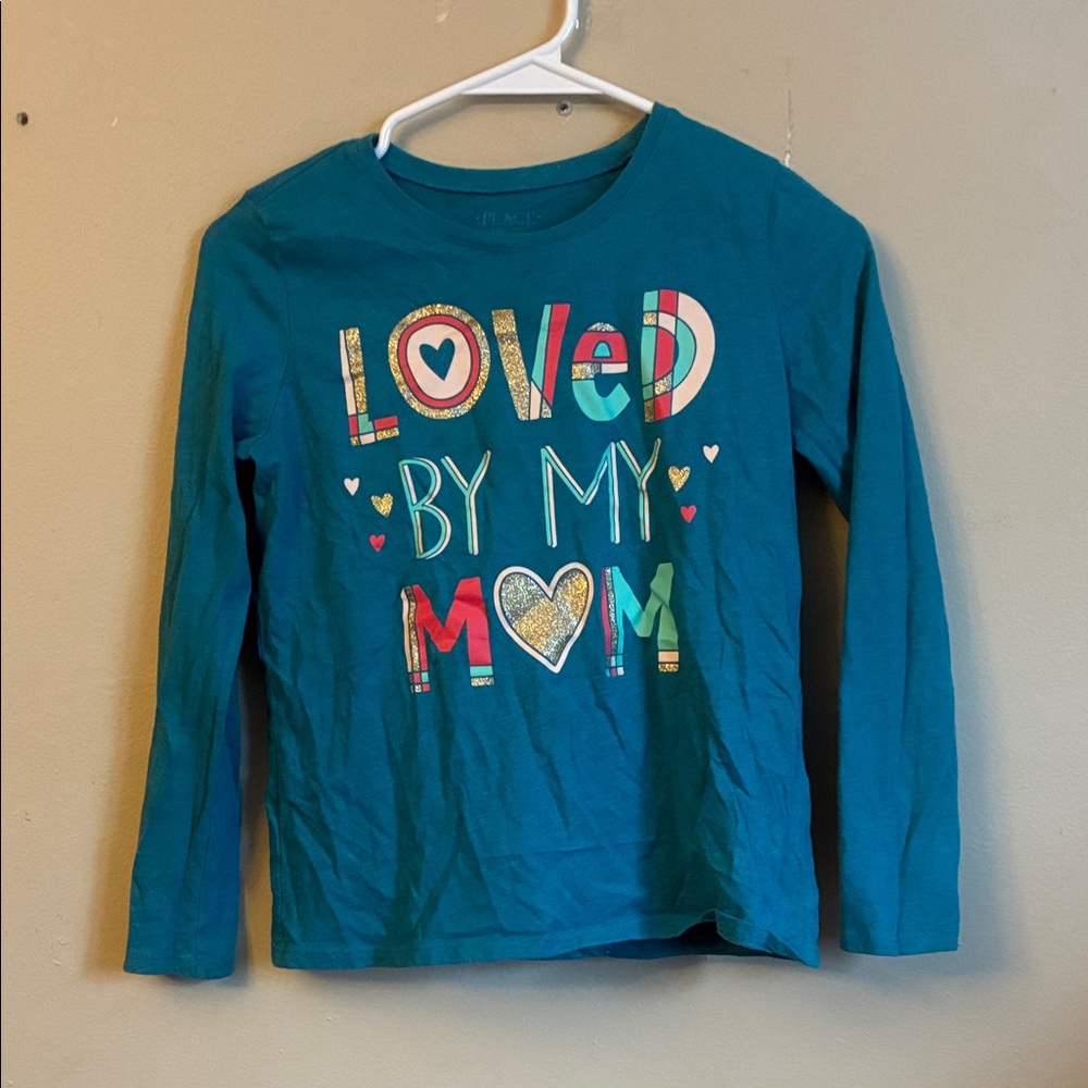 Charming Teal Long Sleeve Kids Shirt with Heartfelt Design (Bin E)